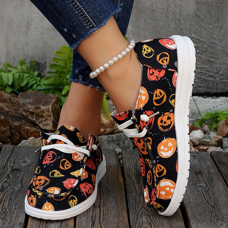 Colorful Pumpkin Print Casual Sneakers for Women Soft Bottom Lightweight Slip On Loafers Woman Comfortable Non Slip Flat Shoes