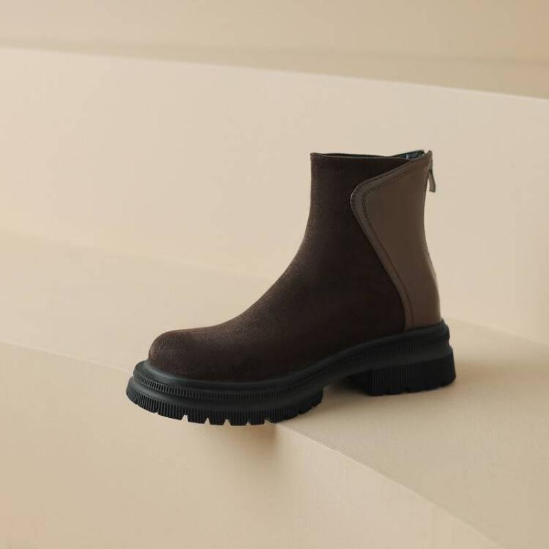 Herbst- und Winter-Plateau-Martin-Stiefel für Damen, mittelhoch, rutschfest, bequeme Damenstiefel, koreanische Version, Reißverschluss hinten, Lederstiefel, neu, mittelb