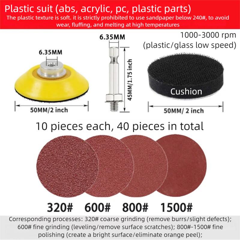 2/3-Inch Hex Drill Hand Shank Sanding Disc Set - Flocked Sandpaper & Wool Felt for Wood/Metal/Plastic/Paint Polishing & Waxing