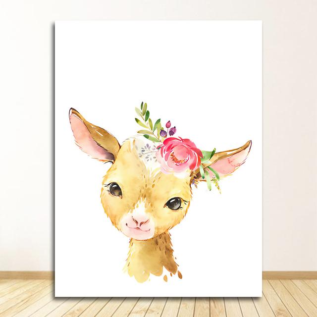 Canvas Painting Nursery Wall Pictures Kids Room Decor Cute Deer Zebra Lion Rabbit Pig Flower Nordic Posters And Prints Wall Art