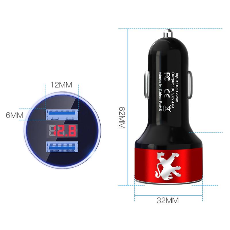 Car Charger 2 USB Ports Fast Charging Digital Display Car Accessories For Peugeot 308 408 508 RCZ 208 3008 2008 206 207 406 407 408 206 207 208 307