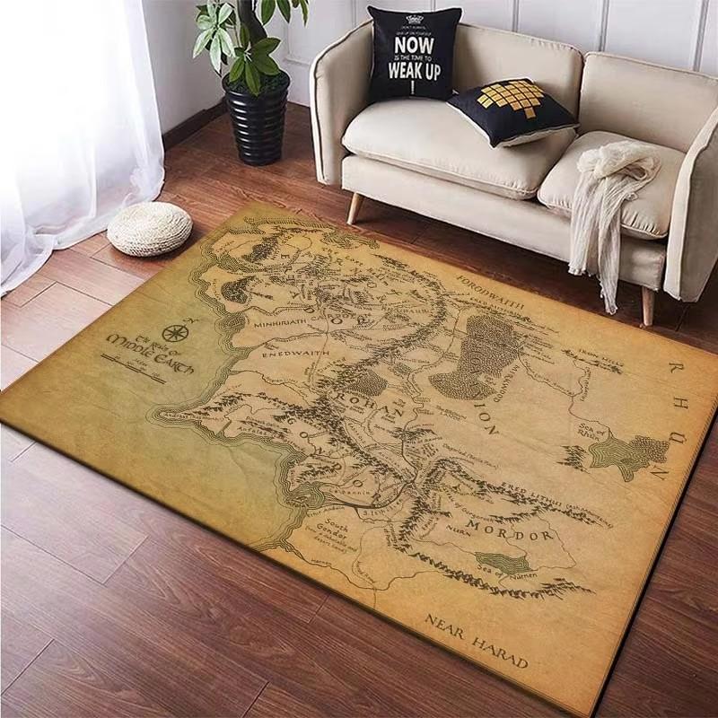 Alfombra de Área con Patrón de Anillo del Mapa de la Tierra Media, Alfombra Grande para Sala de Estar, Dormitorio, Sofá, Felpudo Decorativo, Alfombra de Piso Antideslizante para Niños