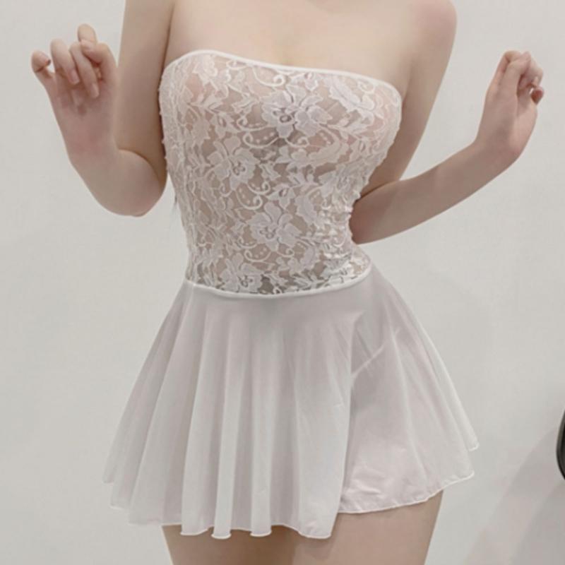 

Сексуальное женское мини-платье с открытой спиной, плиссированное платье трапециевидной формы, кружевное прозрачное ажурное облегающее платье с высокой талией и оборками, сексуальная одежда One Size белый