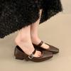 Temperament small square head evening breeze shallow mouth word with small leather shoes children low heel commuting soft sole Mary Jane single shoe