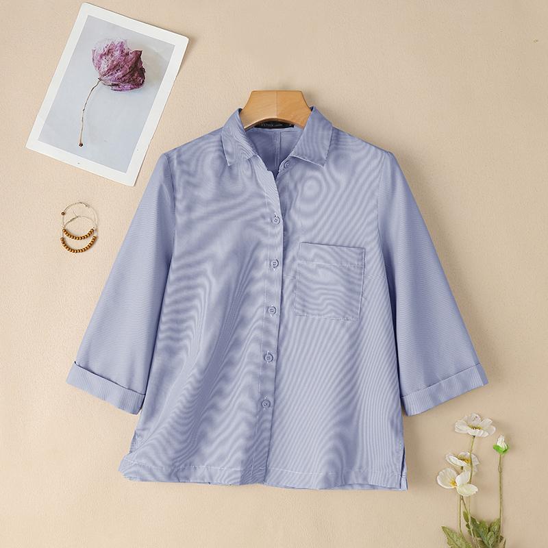 ZANZEA Womens Casual Turn Down Collar Loose 3/4 Sleeve Stripe Blouse