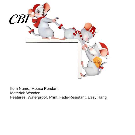Waterproof Christmas Room Accents Cartoon Three Mice Wooden Door Frame Decor, Santa Mouse Easy Assembly Sign Corner Ornament, Xmas Party Home Holiday