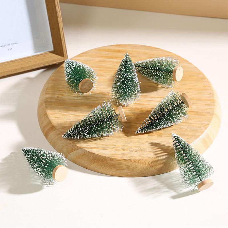 12pcs Mini Christmas Trees Small Artificial Christmas Tree Ornament Cedar Pine Sisal Tabletop Merry Christmas Party Decoration