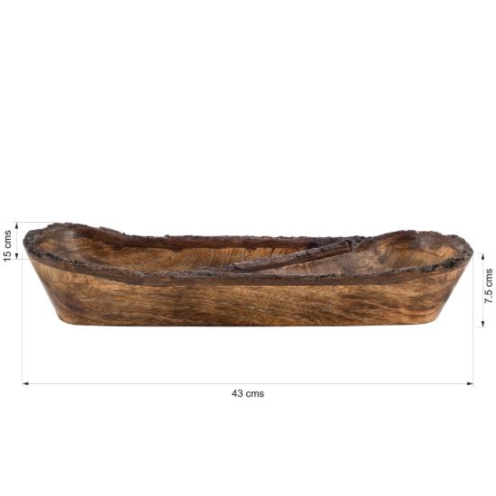Divit Shilp Natural Wooden Tray, Serving Bowl for Salad, Veggies and Fruits, Large Deep Tray for Family, Party (Bark Edge Divided Tray)