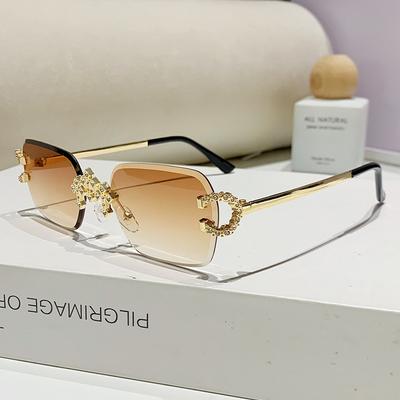 Vintage  Rimless Square Cutting Lens Sunglasses Women For Men Luxury Brand Designer Popular Punk Diamond Cross Eyewear Uv400