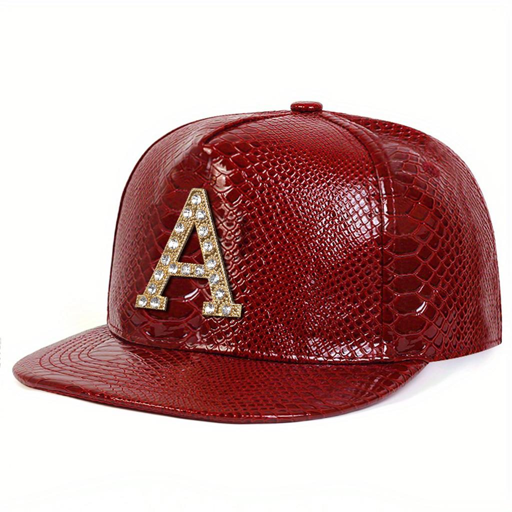 Metal with Drill A Crocodile Grain PU Leather Hip-hop Hat Unisex Flat Top Baseball Cap Fashionable Outdoor Sunscreen Hats Leisure Travel Caps