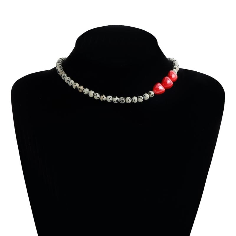 Mooie Rode Steen Hart Kralen Sleutelbeen Ketting Ketting Sieraden Stuk Geweldig Voor Het Combineren Met Verschillende Outfits