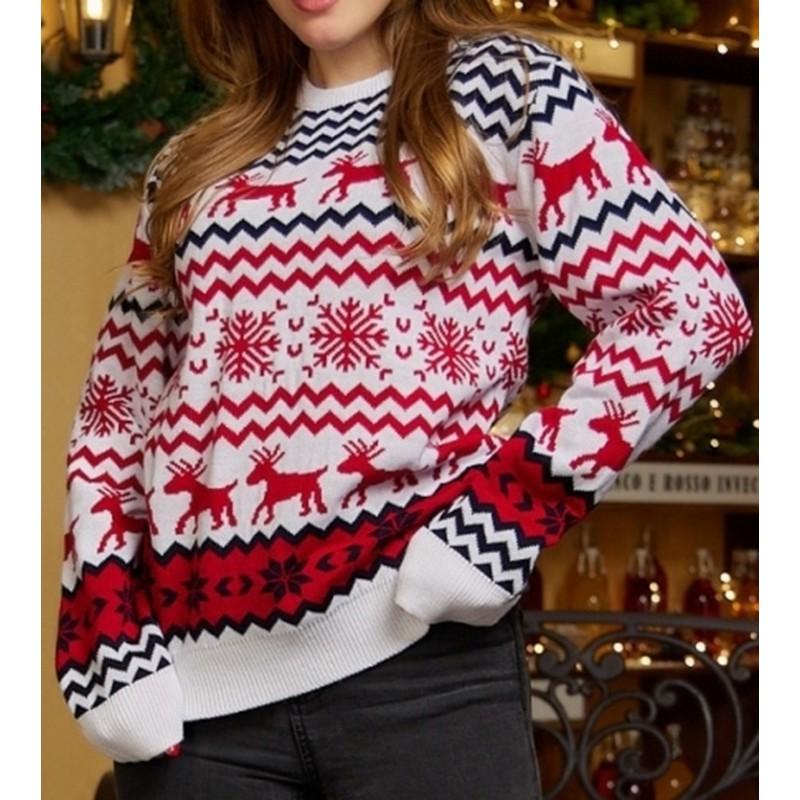 Snowflake Christmas Sweater 2026 Fall Winter Couple Knitwear Elk Round Neck Loose Fit