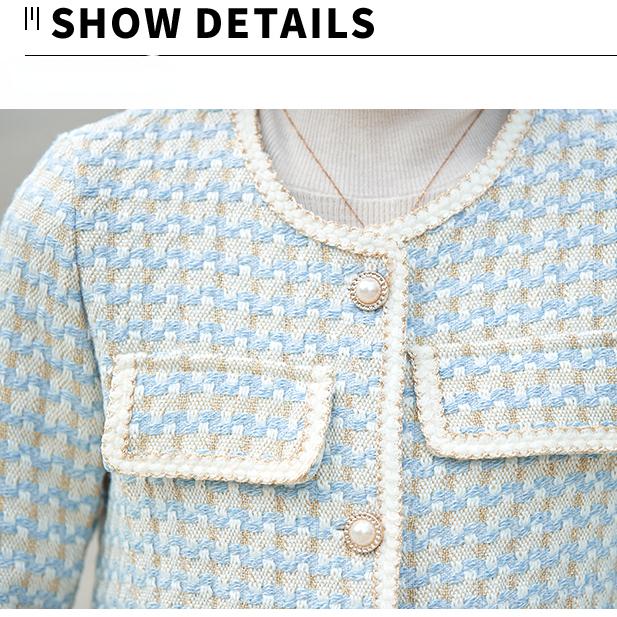 Módní a elegantní dámská krátká bunda tvídový kabát ve francouzském stylu