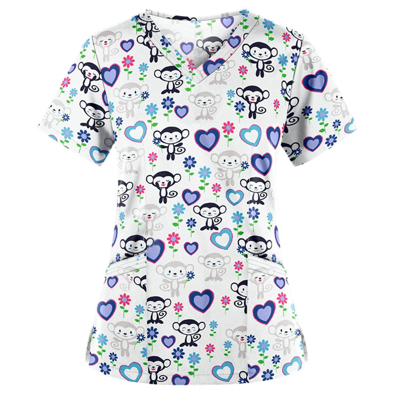 

Женские топы с короткими рукавами и V-образным вырезом с мультяшным узором, рабочие футболки XL белый