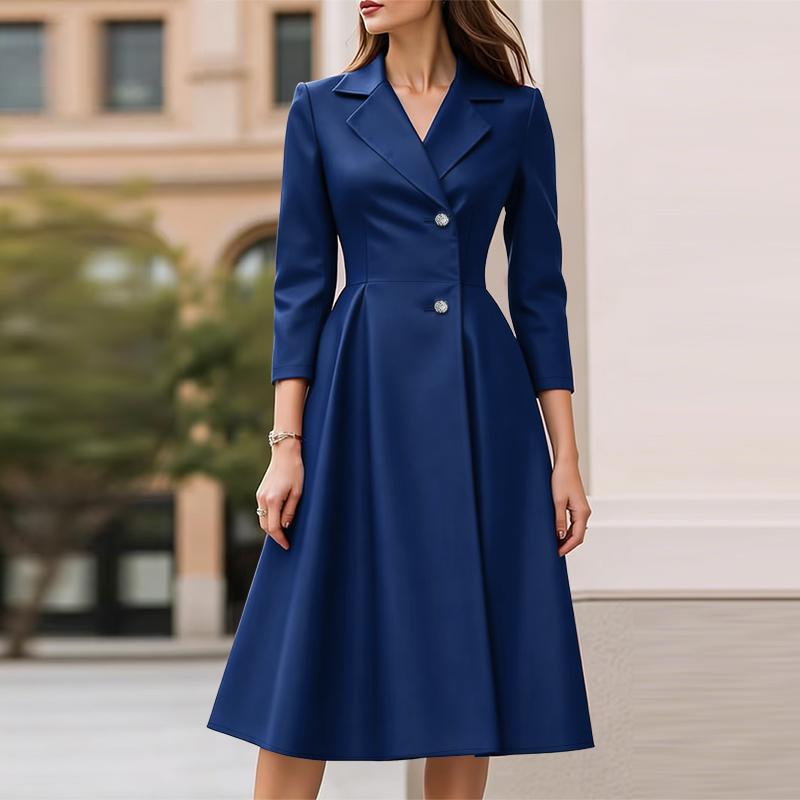 ZANZEA Women Casual Turn Down Collar 3/4 Sleeve Elegant Dress