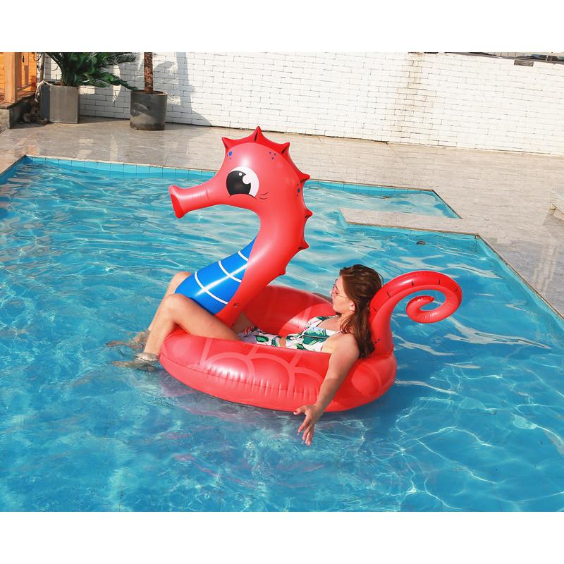 And Adult Childrens Thickened Inflatable Red Seahorse Floating Toy Drainage