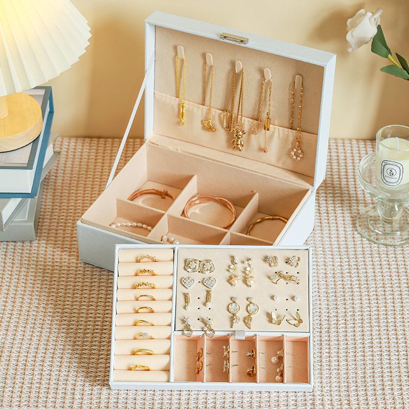 Double-layer Jewelry Box Organizer Earring Ring Necklace Jewlery  Display Storage Case with Lock for Jewelry Boxes and Packaging