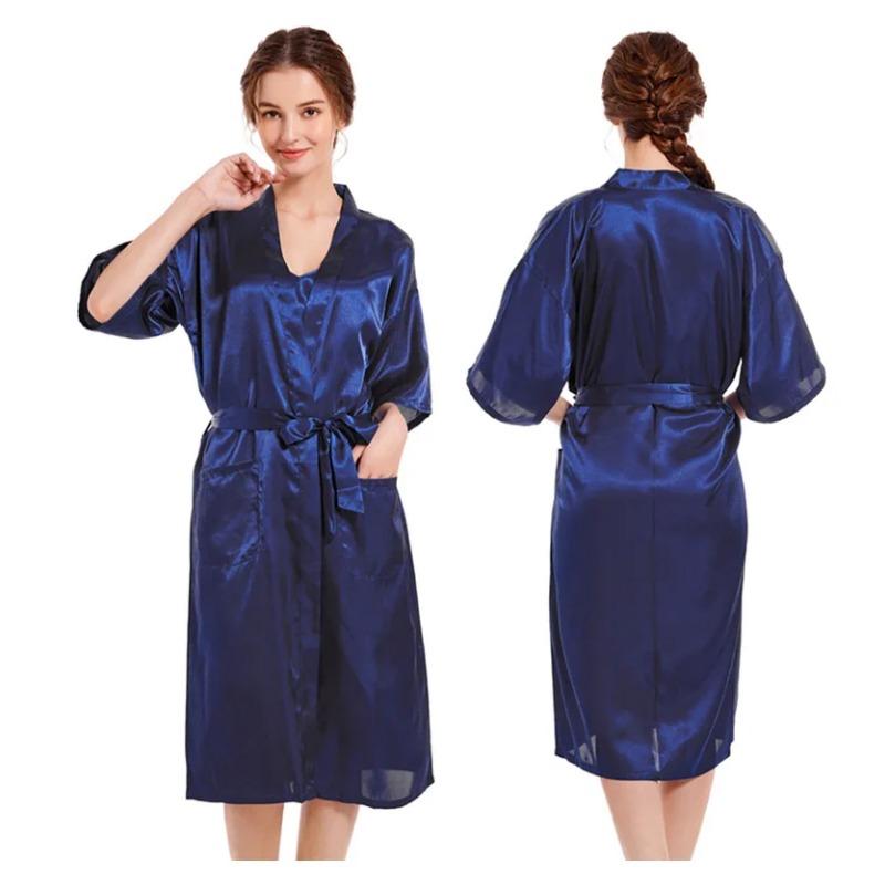 Women's Silk Satin Pajamas 2Pcs Sexy Silky Pj Robe Set with Chemise Nightgown