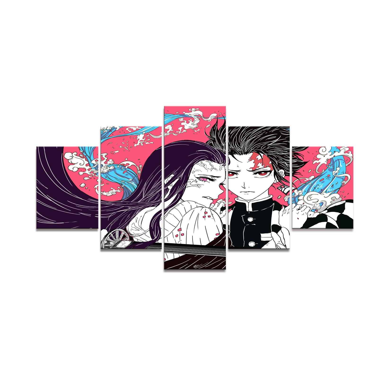 

5 шт. HD аниме мальчик и девочка настенная картина Demon Slayer Kimetsu No Yaiba комиксов холст картины настенное искусство домашний декор без рамки 20x35cm*2 20x45cm*2 20x55cm*1
