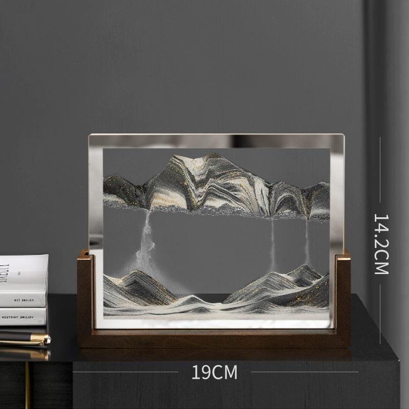 Walnut Wood Frame Sandscape Moving Sand Art Picture Quicksand 3D Hourglass Square Flowing Sand Painting Office Home Decor Gifts
