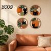 Animal Wall Decoration 4Pcs Black Cat Decor Set, Boho Cartoon Hanging Art, Set Farmhouse Rustic Wooden Plants Sign for Bedroom Living Room