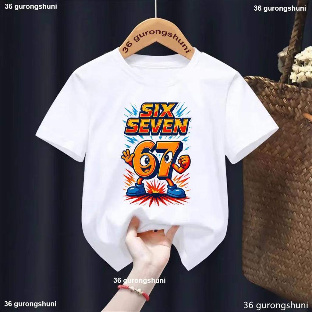 Kids Cartoon Power SIX SEVEN 67 Graphic TShirt Soft Cotton Cool Wear for Boys Girlstk0148