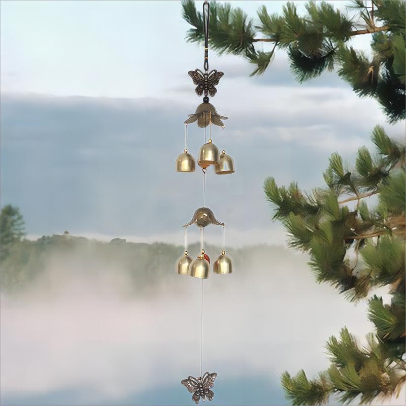 Random Style Bell Double Metal Bell Pendant Garden Wind Chime, Brass Color Bell Hanging Decoration Home Patio Wall Hanging Gift