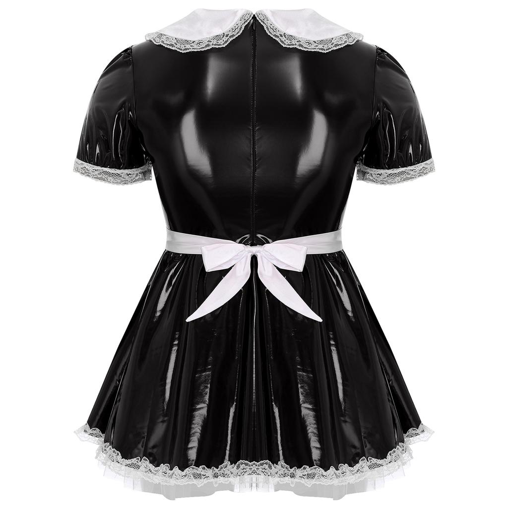 Mens Maid Costume Doll Collar Dress Ruffled Lace Apron Crossdresser Party Role Play Outfit