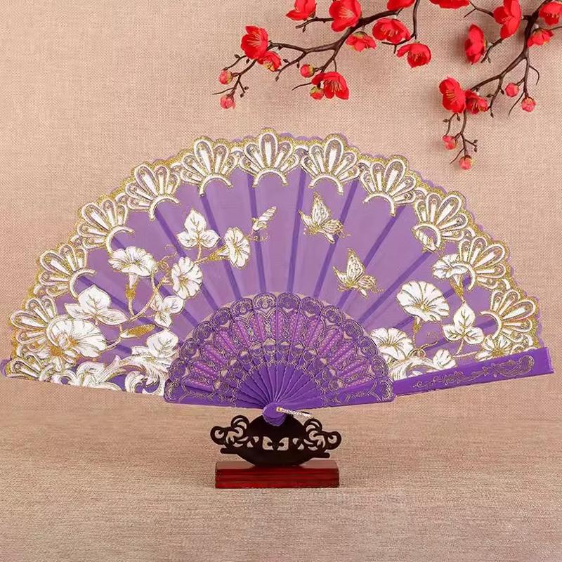 Retro Hand Fan Lace Fan Chinese Classical Dance Fans Flower Folding Fan Anniversary Wedding Party Dancing Props Gift Fan