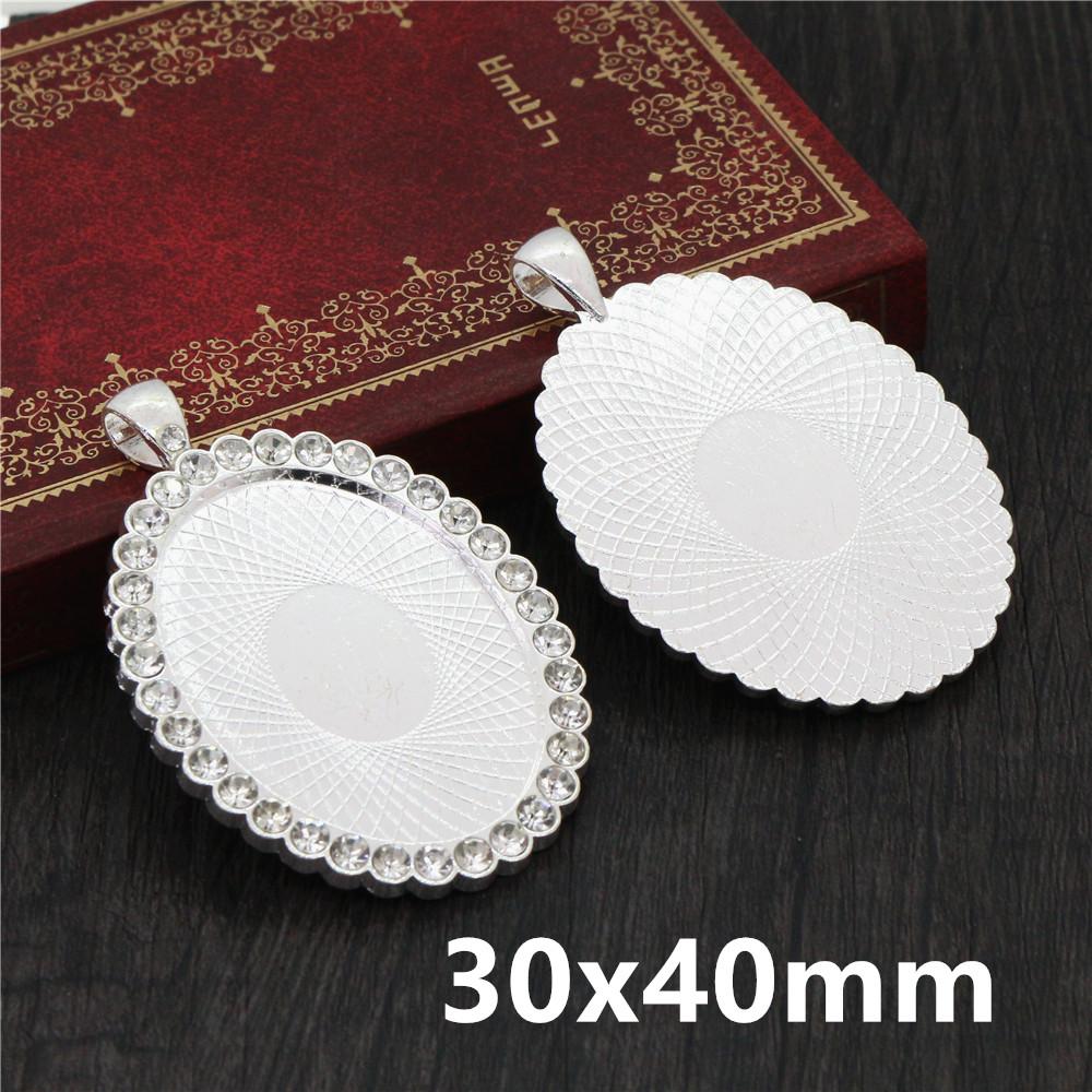 5pcs Fits 20mm 25mm 18x25mm 30x40mm Cabochons with Rhinestone Round Oval Pendant Blank Base SettingTray DIY Jewelry Accessories