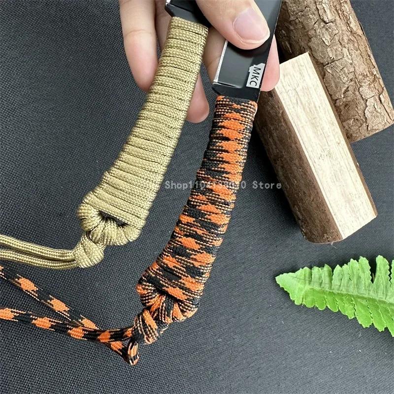 MKC Outdoor Straight Knife Nylon Rope Handle with Kydex Sheath Camping Survival Rescue Portable Pocket EDC Tool Men's Gift
