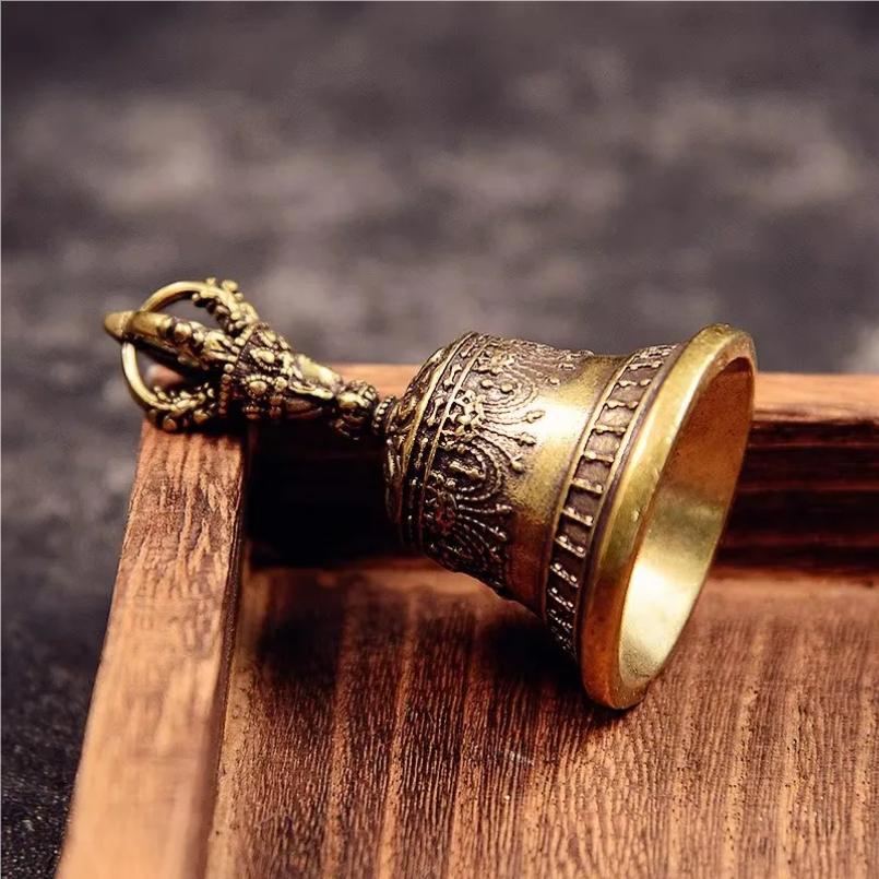 Brass Handicraft Die-Casting Drop Bell Key Car Button Wind Bell Tibetan Bronze Bell Creative Gift Home Decoration Accessories