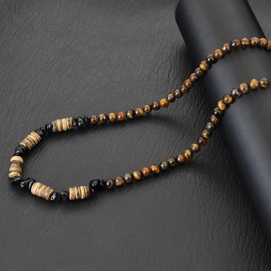 Fashion Men Necklace 20 Inches Natural Tiger Eyes Blue Howlite Stone Collar Hiphop Accessories Coconut Husk Beads Colar Jewelry