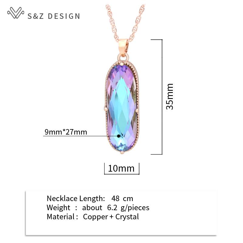 Vintage Elegant Large Oval Crystal Pendant Rose Gold Color Necklace For Women Girls Wedding Luxury Jewelry Gift