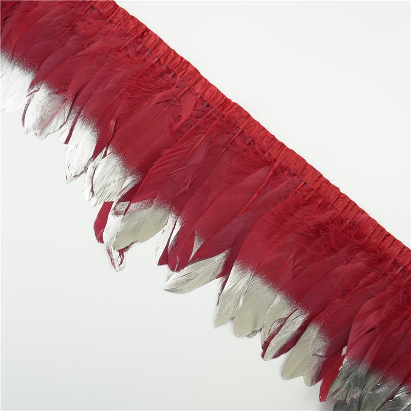 2Meter Gold Silver Goose Feathers Trim On Tape Fringe Ribbon Geese Feather for Crafts Golden Needlework Accessories Decoration