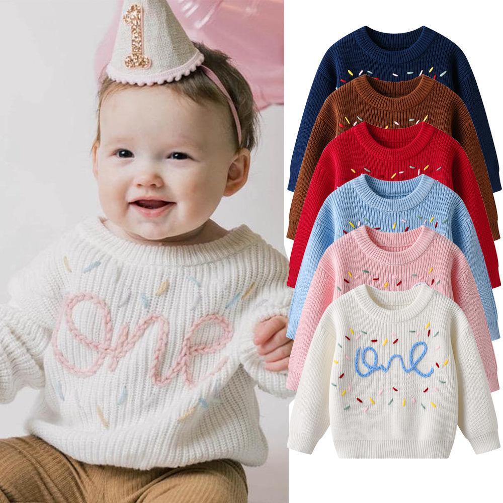 Autumn and Winter Baby Baby Bottoming Sweater Birthday Etsy Diys Hand-embroidered One Boy Girl Sweater