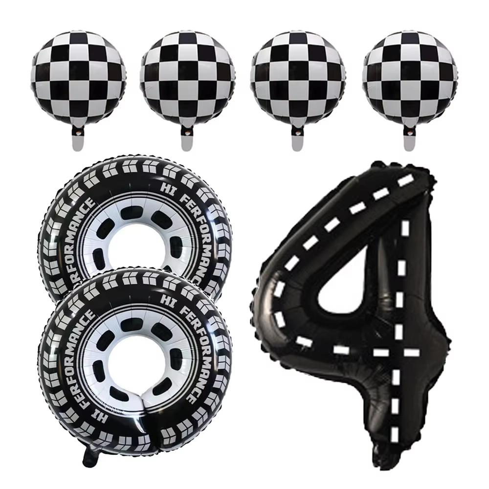 7pcs Race Car Balloons Birthday Party Supplies Tire Wheel Balloons  Checkered Tire Balloon Party Favors Decorations