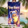 Teddy Bear Theme Beach Towel Personalized Custom Name & Text Soft Quick Dry Beach Towel for Swimming Travel