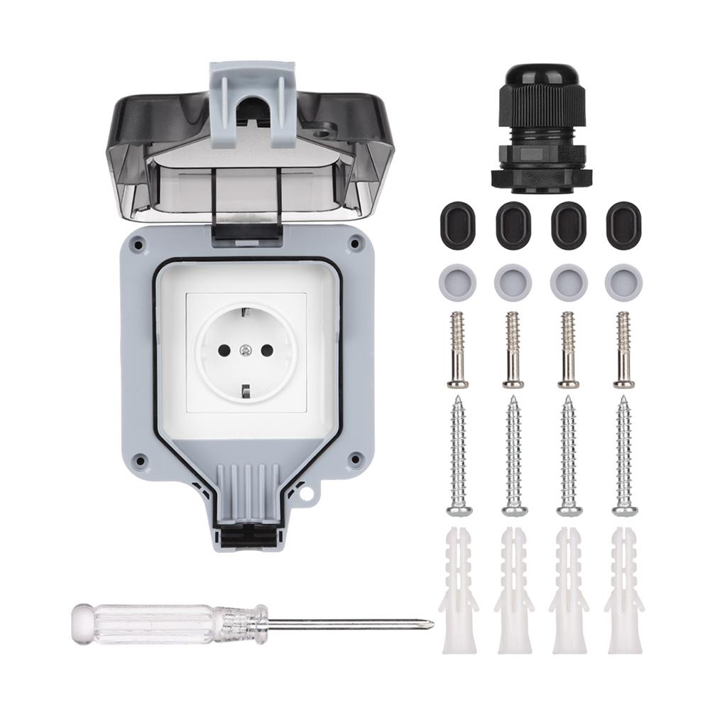 16A Outdoor Switched Waterproof Socket Wall Electrical Power Outlet Dual USB Ports 2 Gang