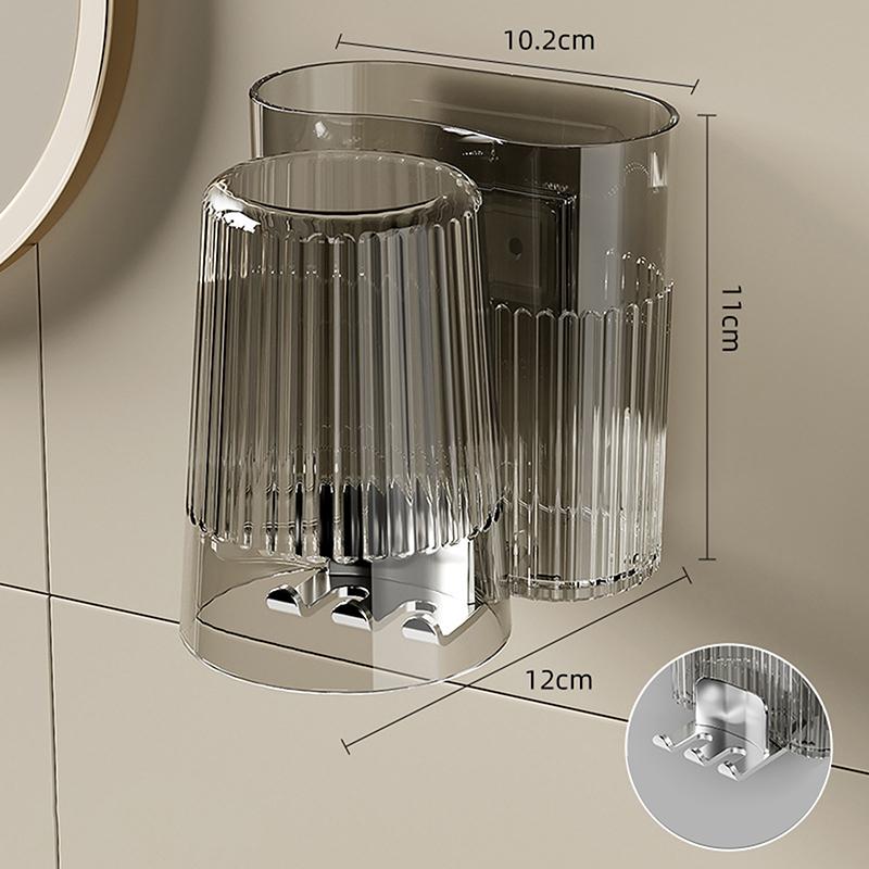 Étagère Murale Porte-Brosses à Dents Sans Perçage Salle de Bain Multifonctionnel Support à Dentifrice Rangement Tasses Rince-Bouche