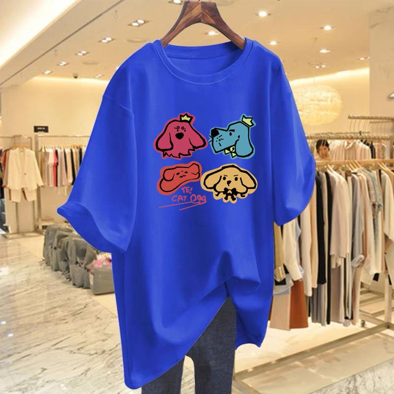 Funny Puppy Printed Cotton Short Sleeve T-Shirt Women's 2025 New Summer Dress Large Size Versatile Half Sleeve Top Women