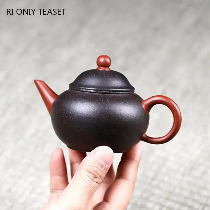 130ml Yixing Purple Clay Teapots Handmade Raw Ore Black Gold Sand Tea Pot Beauty Tea Infuser Kettle Chinese Zisha Tea Set