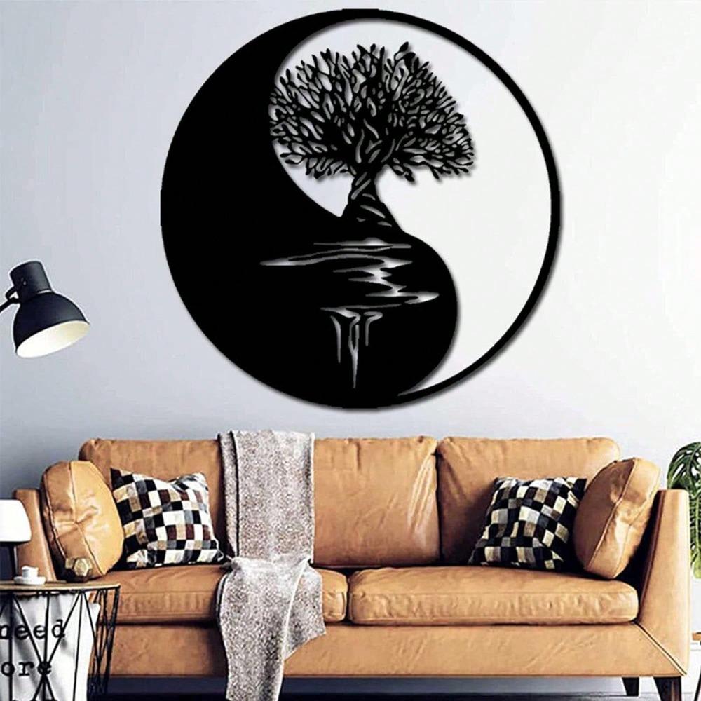 Metal Wall Art Tree of Life Yin Yang 3D Silhouette Home Decor Iron Sculpture