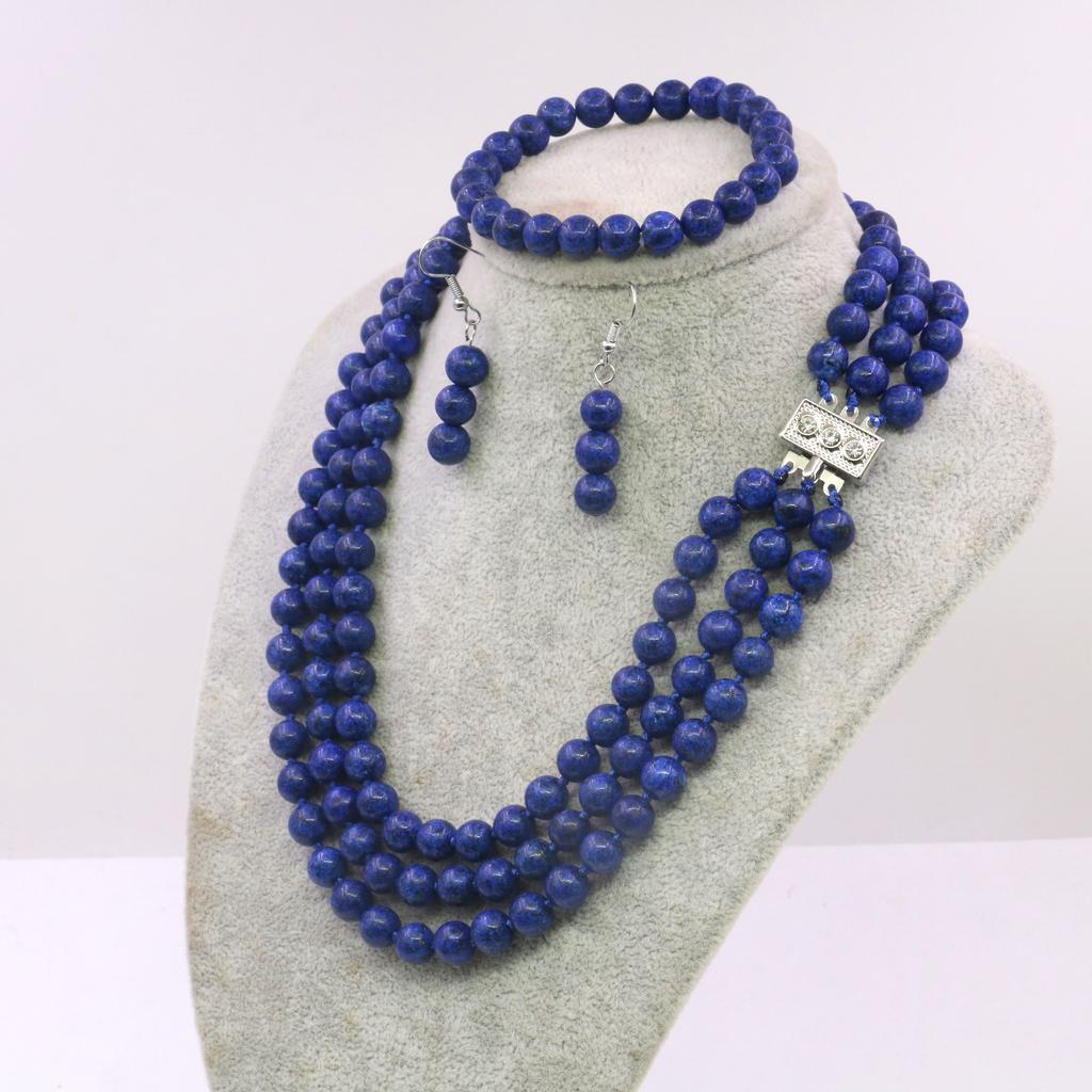 3 Reihen 8mm Lapislazuli Halskette Armband Ohrring Sets DIY Schmucksets Modeschmuck Herstellung Design Geschenke für Mädchen Frauen xu65