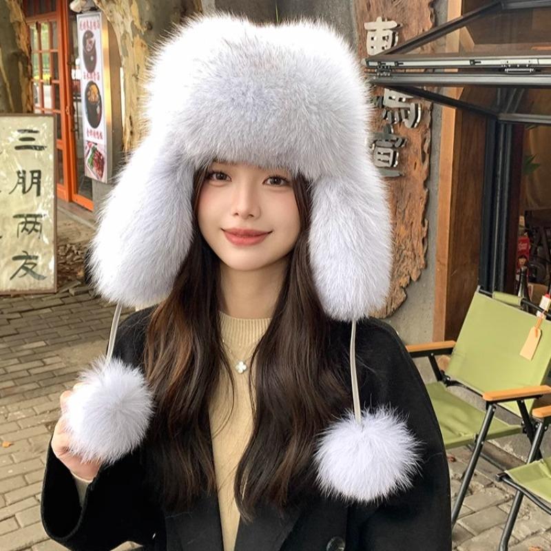 Fox Fur Ear Protection Fur Lei Feng Hat Female Ski Hat Parent-child Furry Hat Headband Hat Thickened Warm Snow Hat
