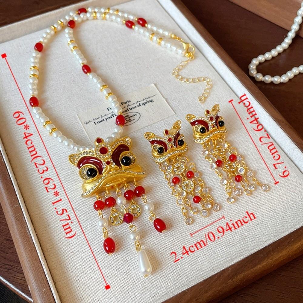 Leichter Luxus Löwentanz Ohrringe Halskette China-Chic Stil Löwentanz Ohrringe Geburtstagsgeschenk