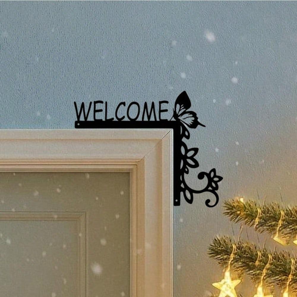 Geometric Floral Welcome Metal Wall Art Vintage Iron Entryway Decor Home Accent Gift