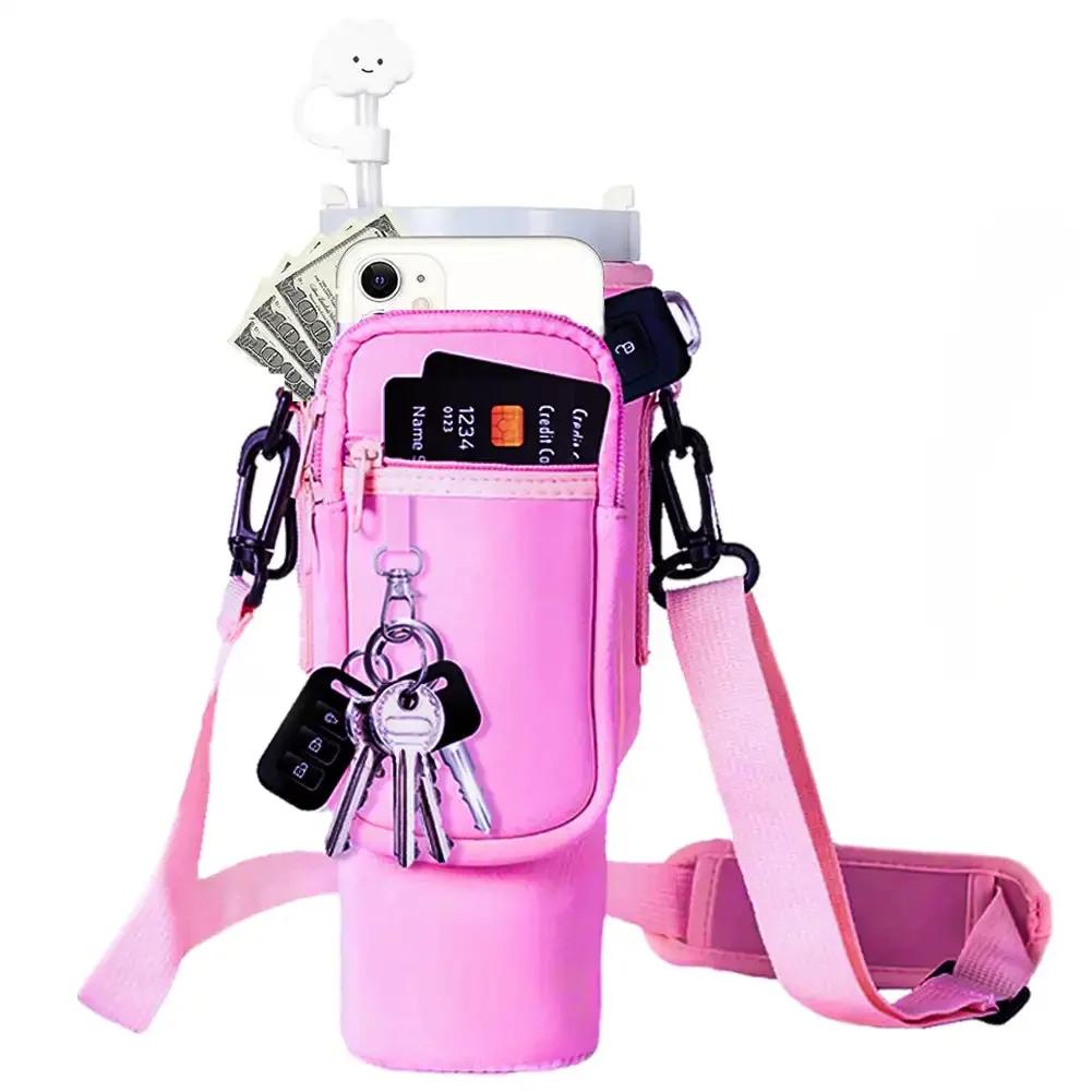 Suport pentru sticlă de apă Curea de umăr reglabilă Geantă pentru sticlă pentru sticlă de apă Buzunare multiple cu buzunar pentru telefon pentru paharul Stanley de 40 oz