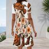 Women Plus Size Round Neck Short Sleeve Halloween Sloth Printed A Line Dress
