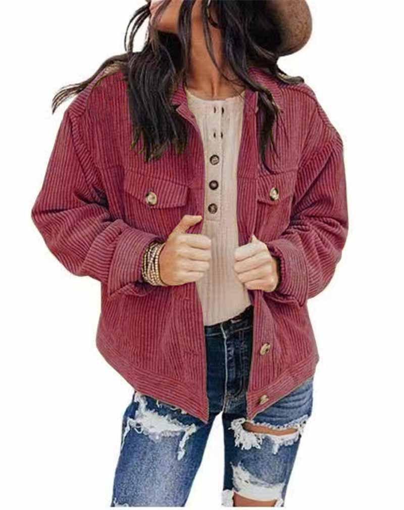 2026 New Women's Corduroy Shirt Jacket Cardigan, Solid Color Button Front Open Coat for Autumn Winter Casual Wear S-3XL